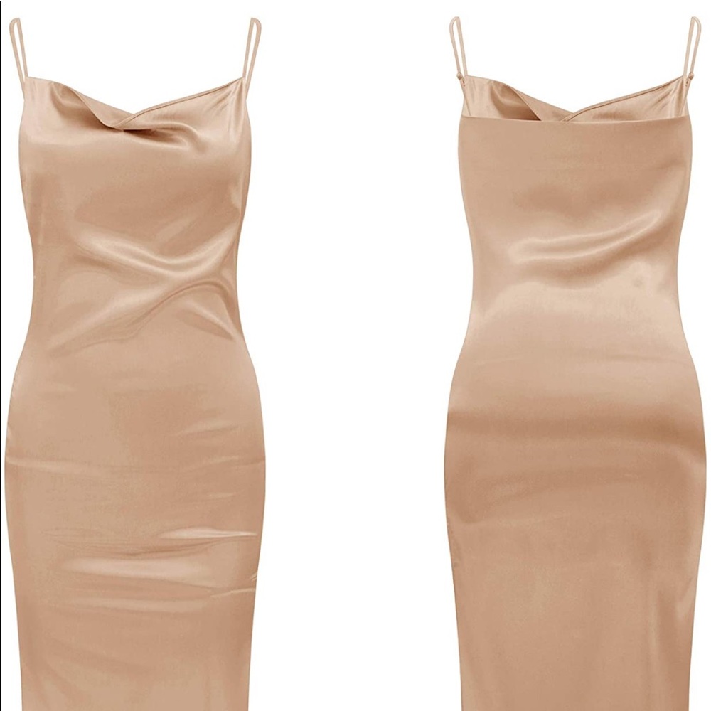 satin cowl neck dress